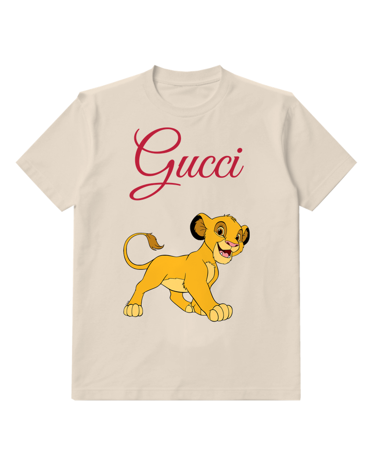 Ivory Profile Walking Lion Cub Graphic T-Shirt - front product view