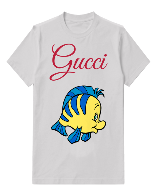 Light Gray Yellow Fish With Blue Stripes Graphic T-Shirt - front product view