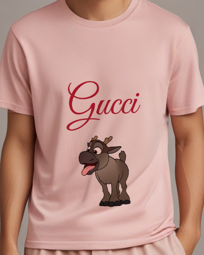 Blush Pink Gray Hoofed Animal Smile Graphic T-Shirt - model wearing view