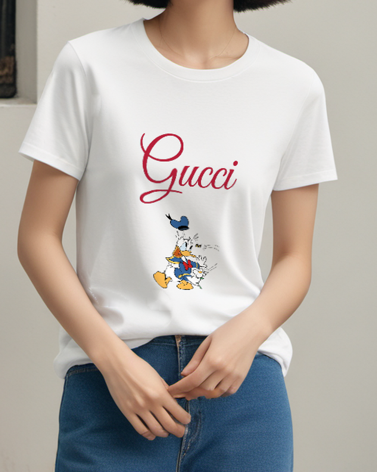 White Donald Duck Fleeing Bee Graphic T-Shirt - model wearing view