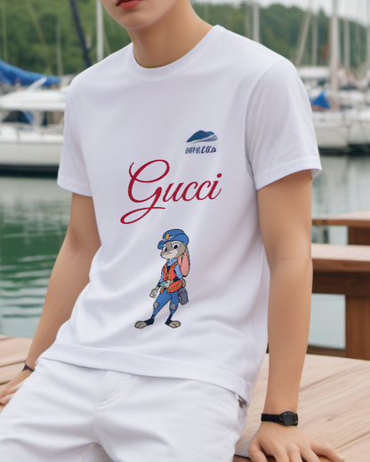 White Blue Cap Rabbit Graphic T-Shirt - styled view 1