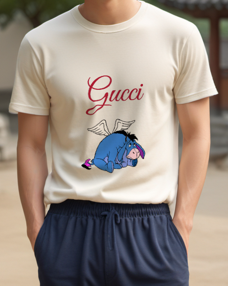 Ivory Eeyore With Wings And Bow Graphic T-Shirt - model wearing view