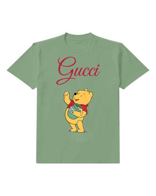 Sage Green Winnie The Pooh Waving With Honey Jar Graphic T-Shirt - front product view