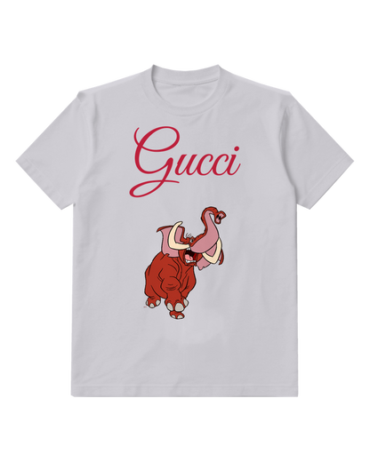Light Gray Tantor Roaring Elephant Pink And Red Graphic T-Shirt - front product view