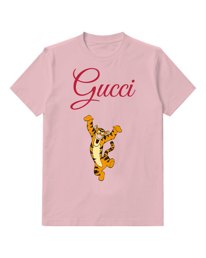 Blush Pink Dancing Striped Tiger Graphic T-Shirt - front product view