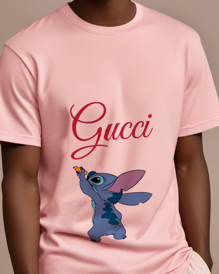 Blush Pink Stitch Drawing With Pencil Raised Graphic T-Shirt - model wearing view