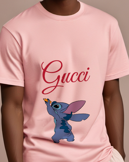 Blush Pink Stitch Drawing With Pencil Raised Graphic T-Shirt - model wearing view