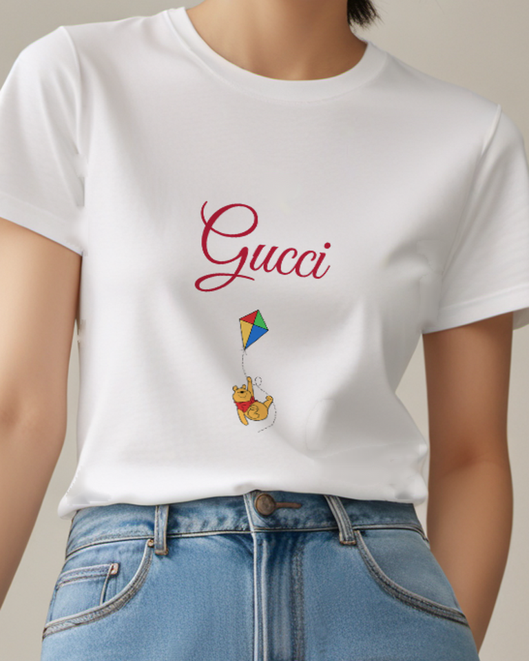 Light Gray Bear Colorful Diamond Kite Graphic T-Shirt - model wearing view