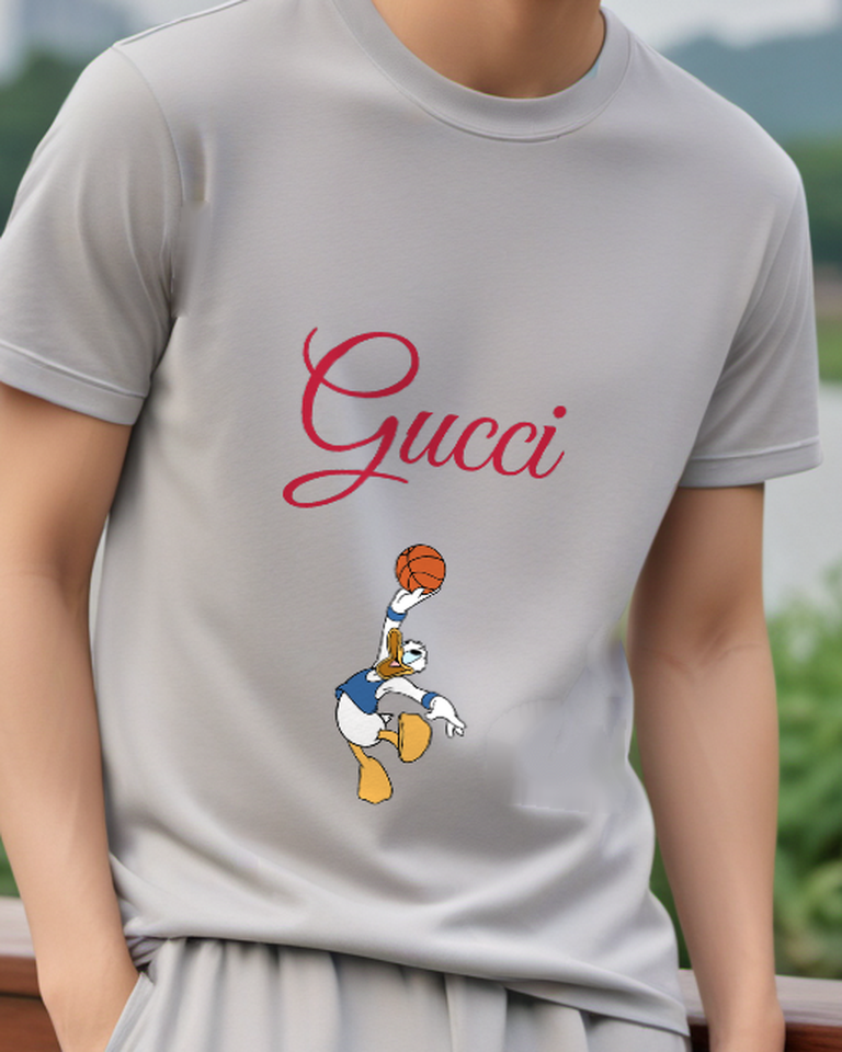 Light Gray Donald Duck Leaping For Basketball Graphic T-Shirt - model wearing view