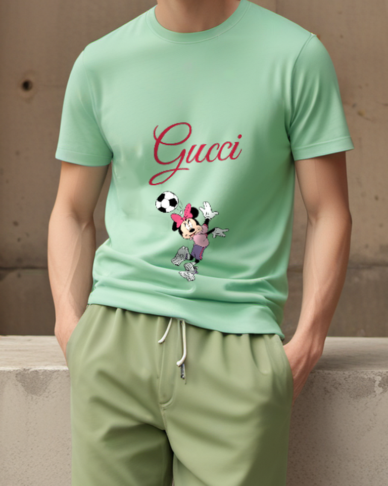 Sage Green Minnie Mouse Soccer Kicking Ball Graphic T-Shirt - model wearing view