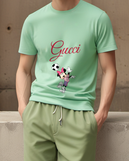 Sage Green Minnie Mouse Soccer Kicking Ball Graphic T-Shirt - model wearing view