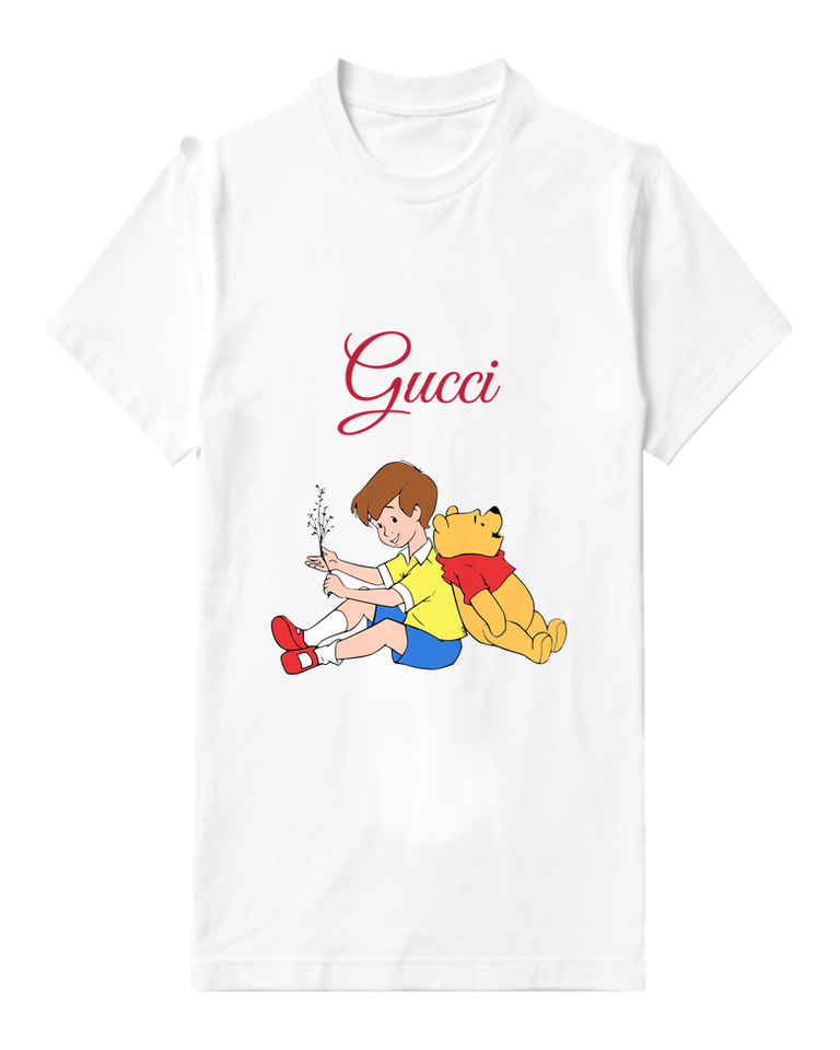 White Christopher Robin Holds Plant With Bear Graphic T-Shirt - front product view