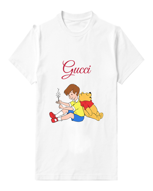 White Christopher Robin Holds Plant With Bear Graphic T-Shirt - front product view