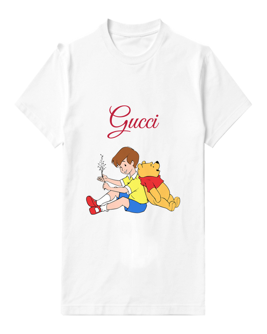 White Christopher Robin Holds Plant With Bear Graphic T-Shirt - front product view