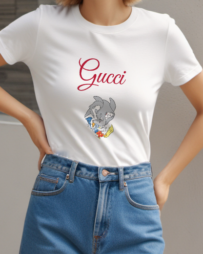 White Shark Like Duck In Diving Pose Graphic T-Shirt - model wearing view