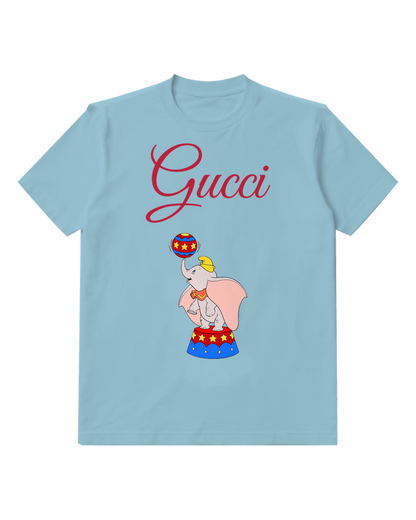 Sky Blue Pink Caped Elephant Ball Graphic T-Shirt - front product view
