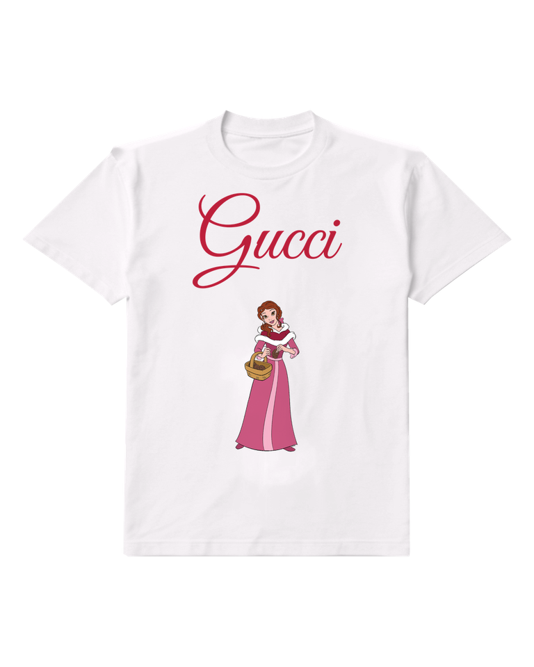 White Cartoon Woman Holding Basket Graphic T-Shirt - front product view