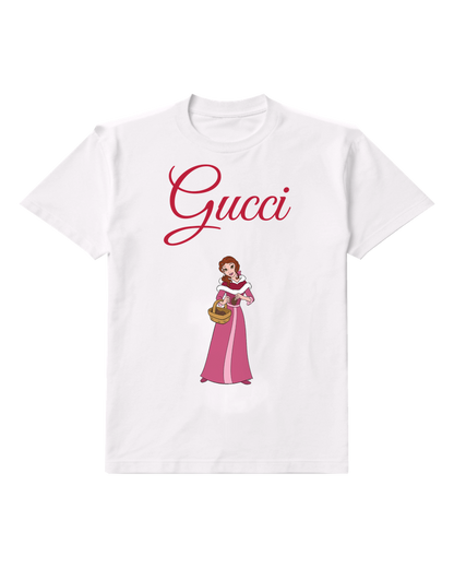 White Cartoon Woman Holding Basket Graphic T-Shirt - front product view