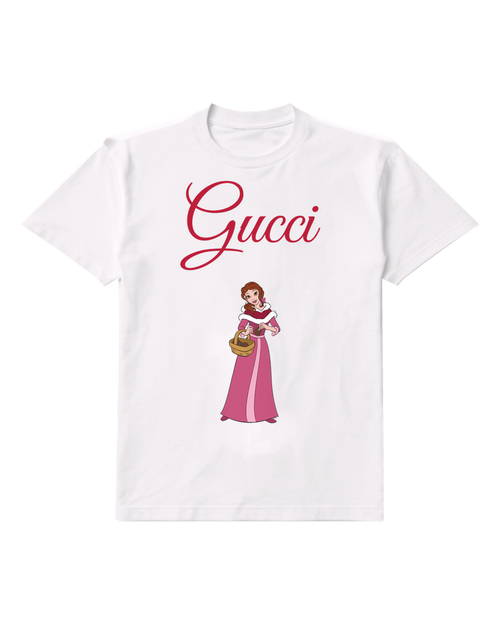 White Cartoon Woman Holding Basket Graphic T-Shirt - front product view