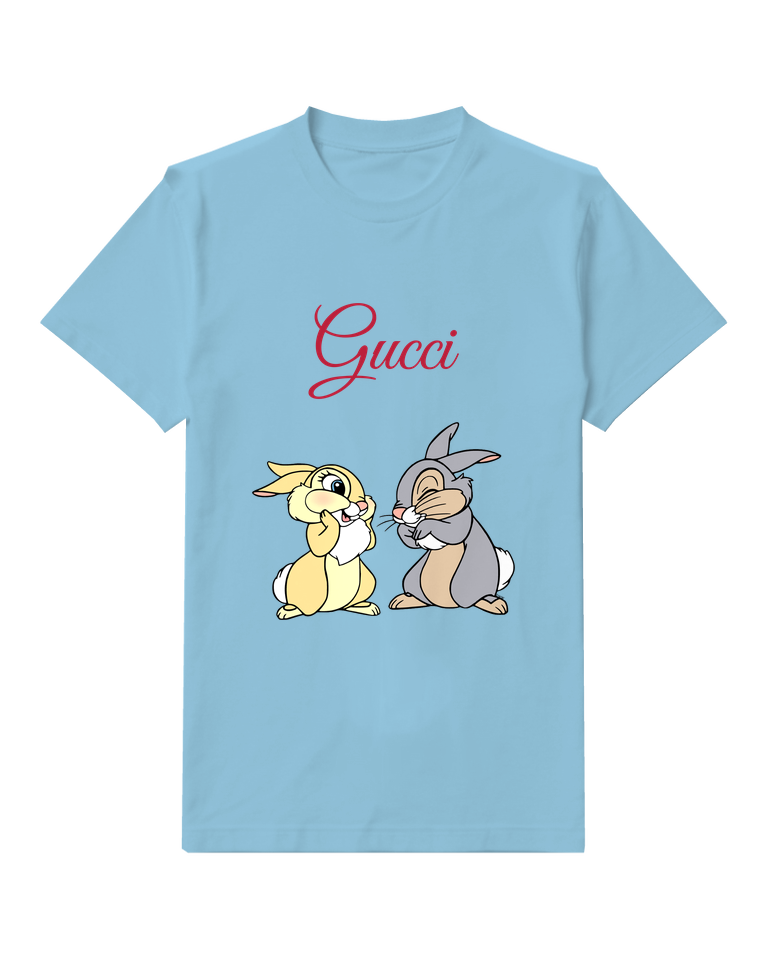 Sky Blue Two Rabbits Conversation Graphic T-Shirt - front product view
