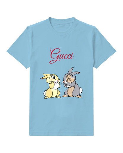 Sky Blue Two Rabbits Conversation Graphic T-Shirt - front product view