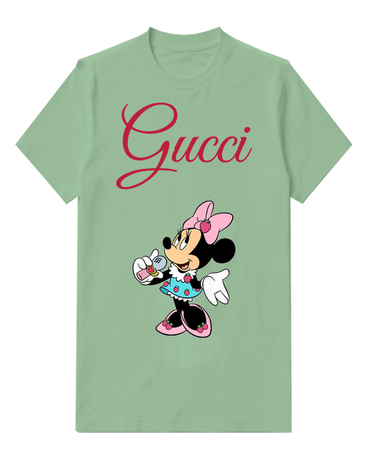 Sage Green Minnie Mouse Singing With Microphone Graphic T-Shirt - front product view