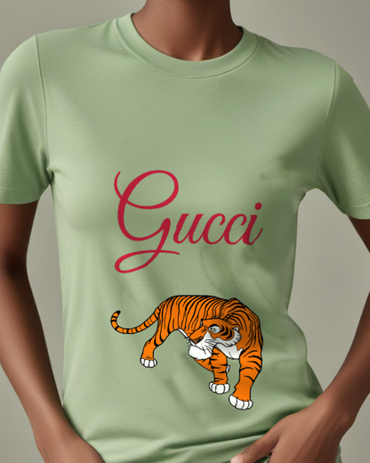Olive Green Tiger In Stalking Posture Graphic T-Shirt - model wearing view