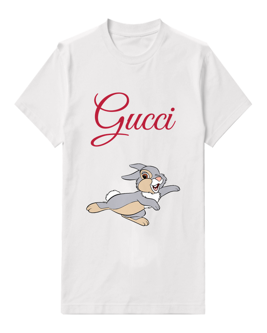 White Running Gray Rabbit Graphic T-Shirt - front product view