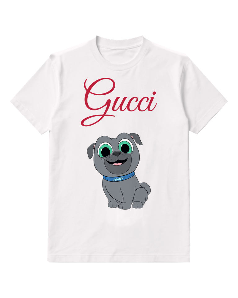 White Gray Puppy Sitting Upright Graphic T-Shirt - front product view