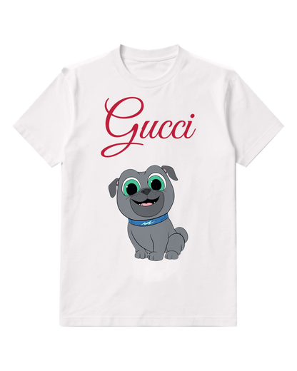 White Gray Puppy Sitting Upright Graphic T-Shirt - front product view