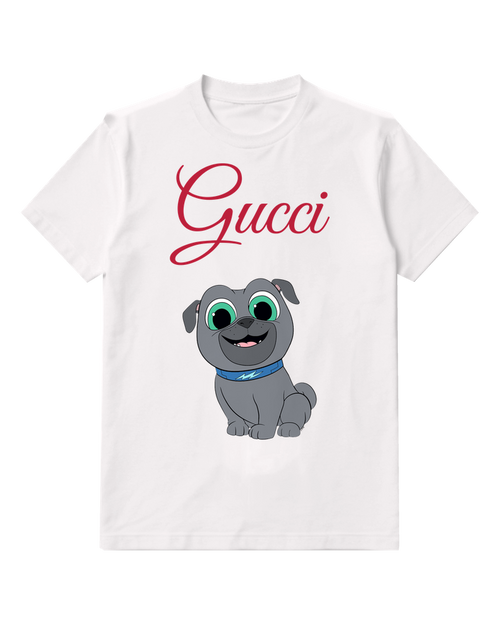 White Gray Puppy Sitting Upright Graphic T-Shirt - front product view