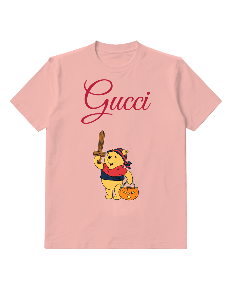 Blush Pink Pirate Pooh Holding Sword And Pumpkin Graphic T-Shirt - front product view