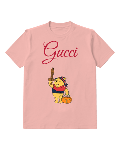 Blush Pink Pirate Pooh Holding Sword And Pumpkin Graphic T-Shirt - front product view