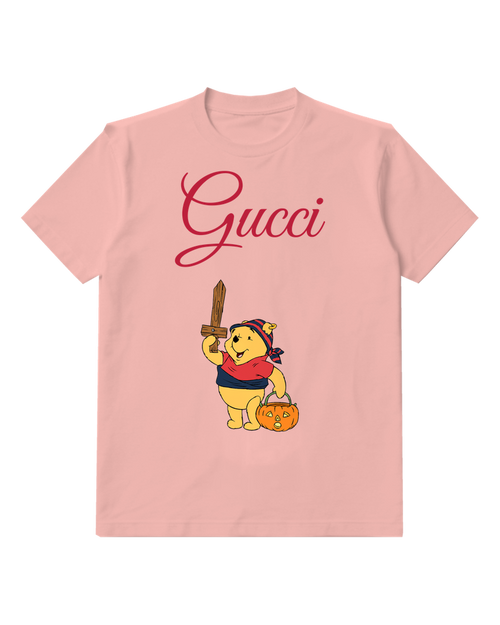 Blush Pink Pirate Pooh Holding Sword And Pumpkin Graphic T-Shirt - front product view