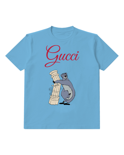 Dusty Blue Blue Bear Tall Book Stack Graphic T-Shirt - front product view