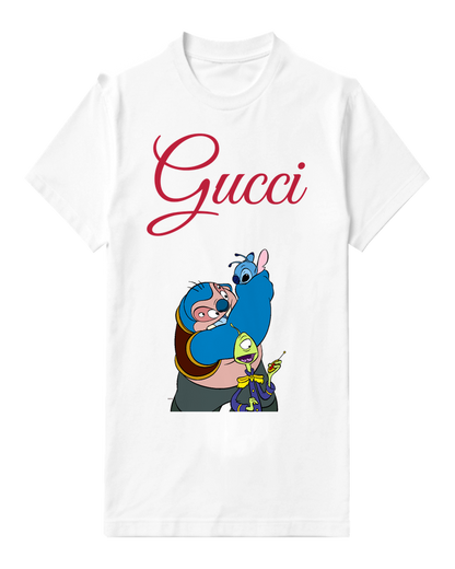 White Stitch Held By Blue Figure Graphic T-Shirt - front product view