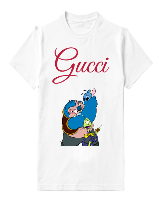 White Stitch Held By Blue Figure Graphic T-Shirt - front product view