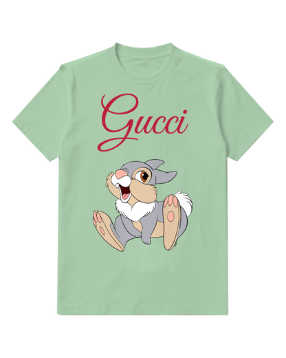 Sage Green Rabbit Big Feet Laugh Graphic T-Shirt - front product view
