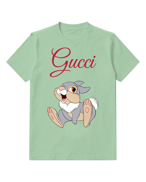 Sage Green Rabbit Big Feet Laugh Graphic T-Shirt - front product view