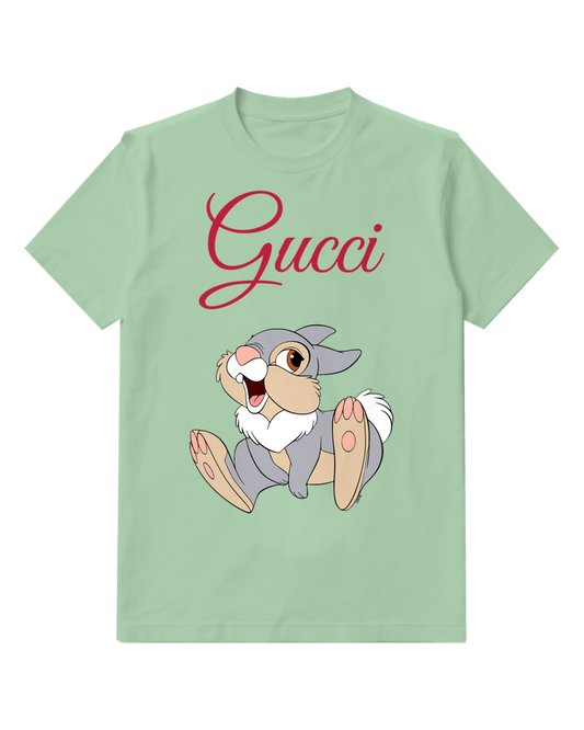 Sage Green Rabbit Big Feet Laugh Graphic T-Shirt - front product view