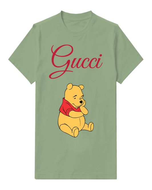 Sage Green Winnie The Pooh Sitting Thoughtfully Graphic T-Shirt - front product view