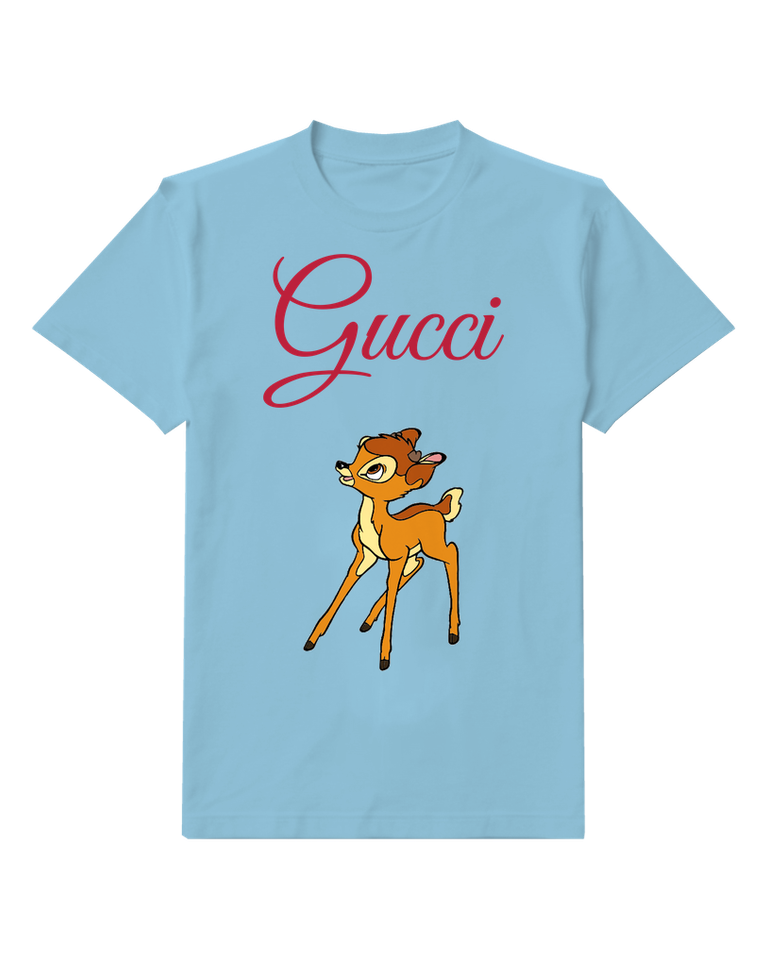 Sky Blue Young Deer Standing On Legs Graphic T-Shirt - front product view