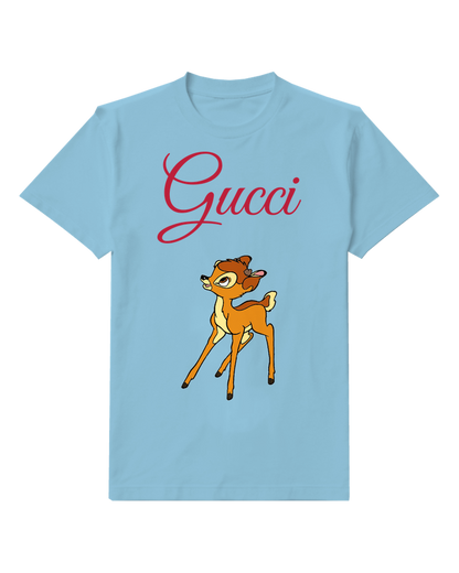 Sky Blue Young Deer Standing On Legs Graphic T-Shirt - front product view