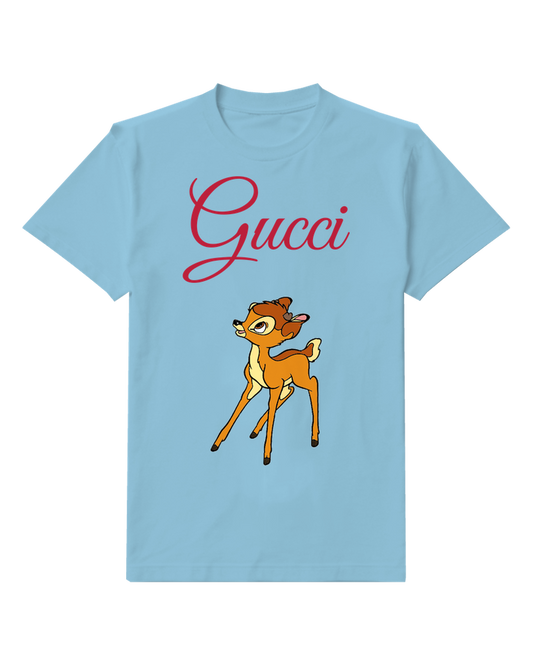 Sky Blue Young Deer Standing On Legs Graphic T-Shirt - front product view
