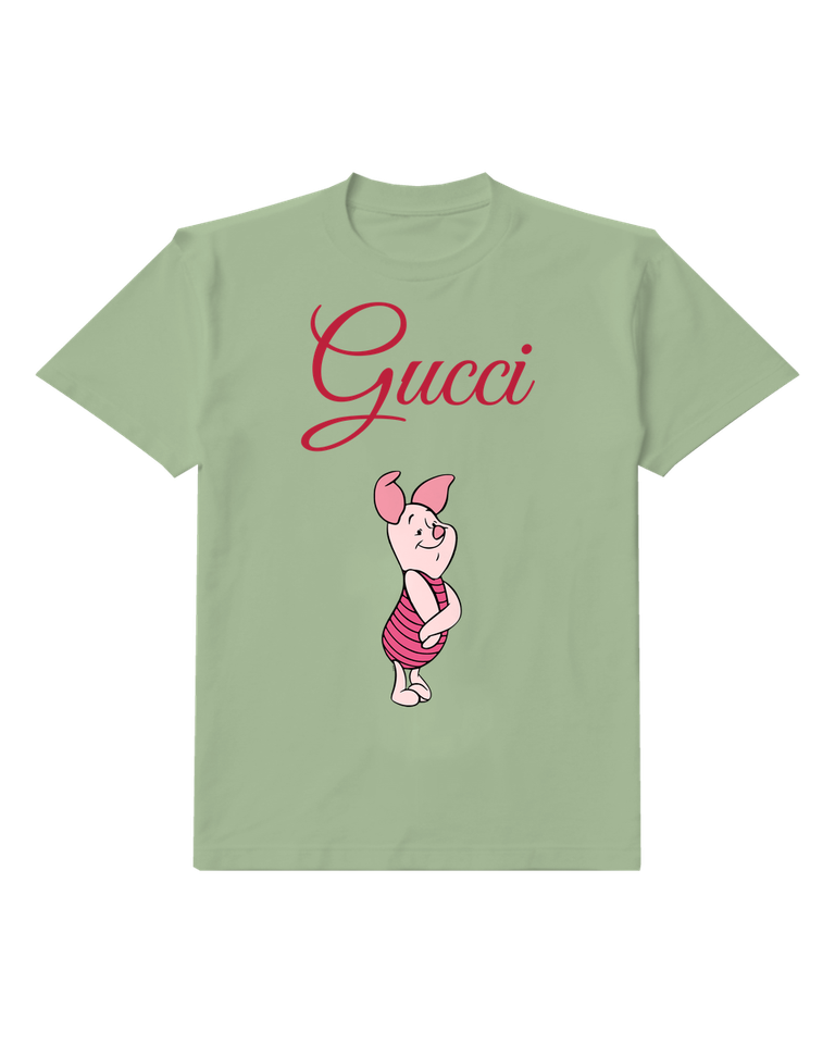 Sage Green Piglet Standing With Arms Crossed Graphic T-Shirt - front product view
