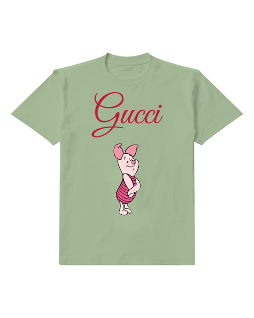 Sage Green Piglet Standing With Arms Crossed Graphic T-Shirt - front product view