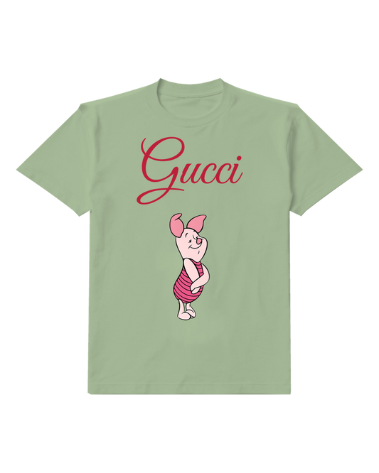 Sage Green Piglet Standing With Arms Crossed Graphic T-Shirt - front product view