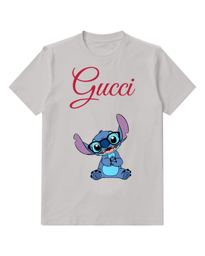 Light Gray Blue Alien With Glasses Sitting Graphic T-Shirt - front product view