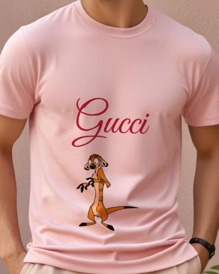 Blush Pink Timon Standing Upright Alarmed Expression Graphic T-Shirt - model wearing view