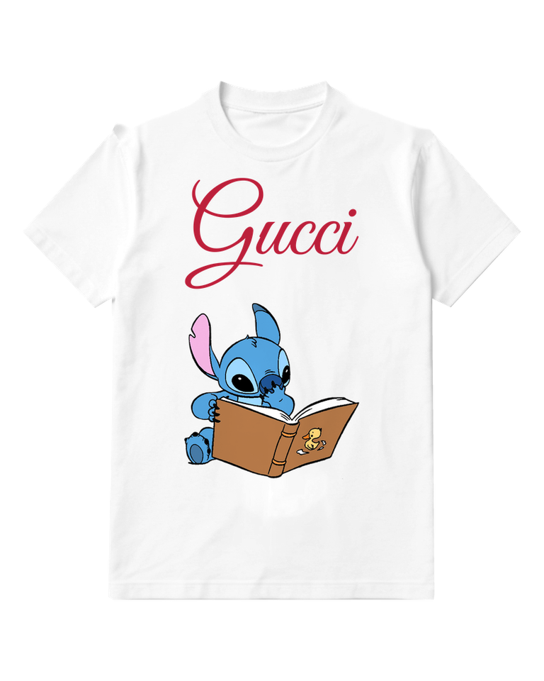 White Blue Alien Reading Open Book Graphic T-Shirt - front product view